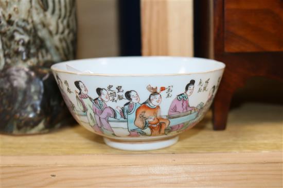 A Japanese Imari lamp and a Chinese famille rose bowl Lamp 36cm high